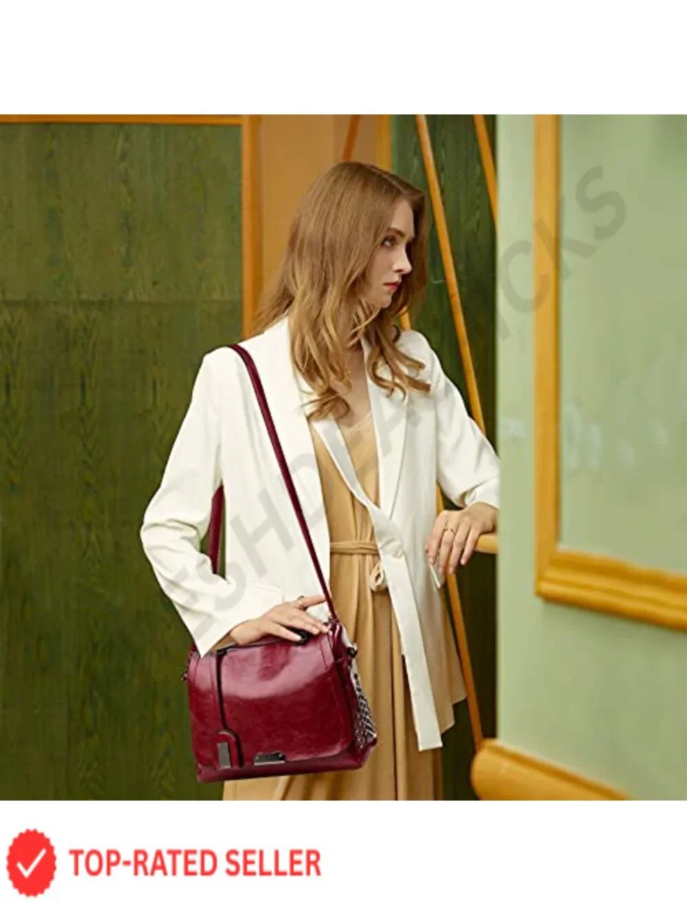 Retro PU Leather Satchel Crossbody Bag Women's Top Handle Shoulder Bag Work